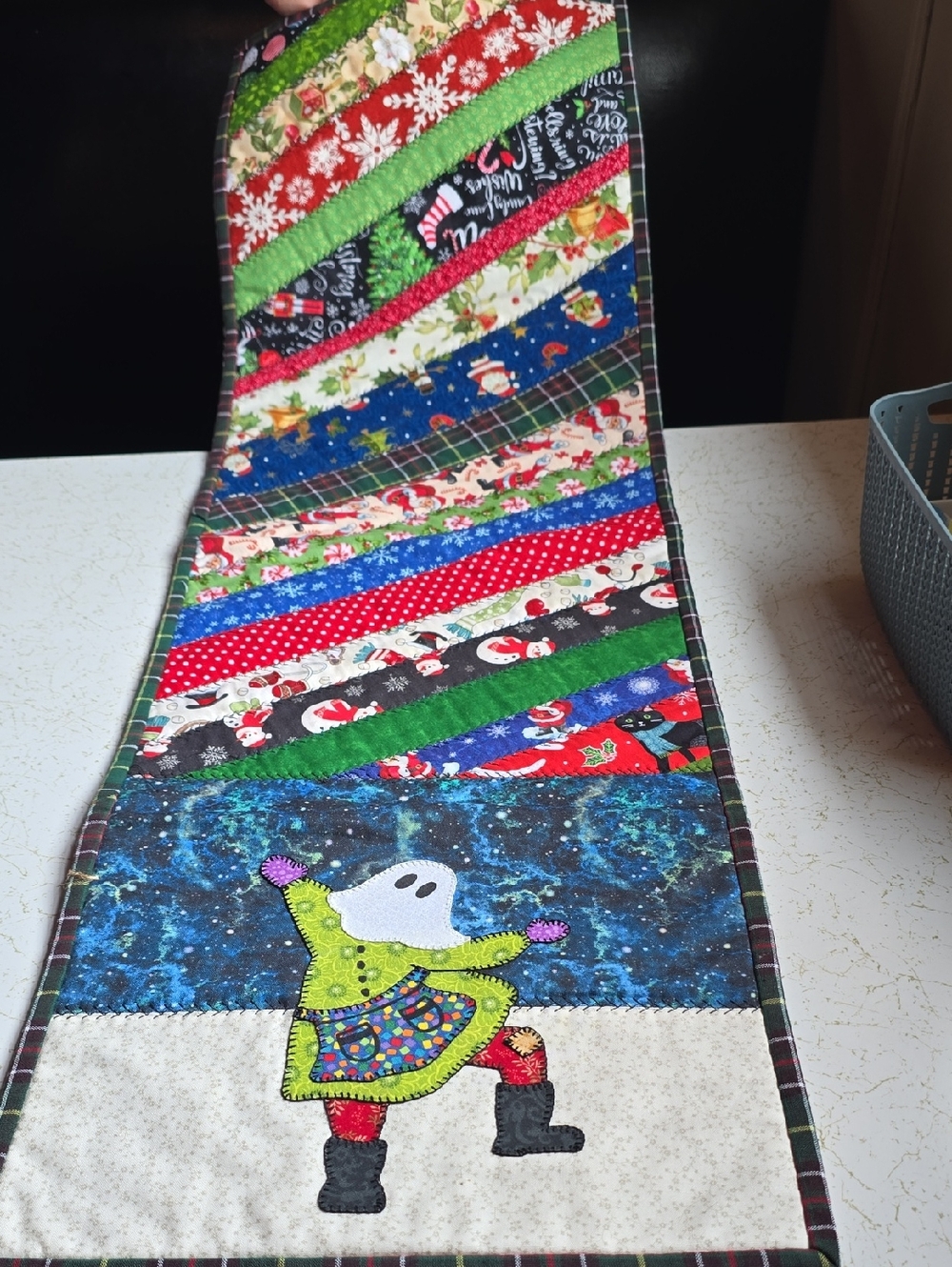 Handmade Holiday Patchwork Table Runner with Dancing Ghost